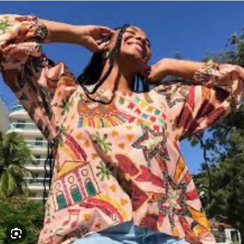 EUC FARM Rio Women's Size G (Med/Large) Printed Blouse Multi Color Puff Sleeves